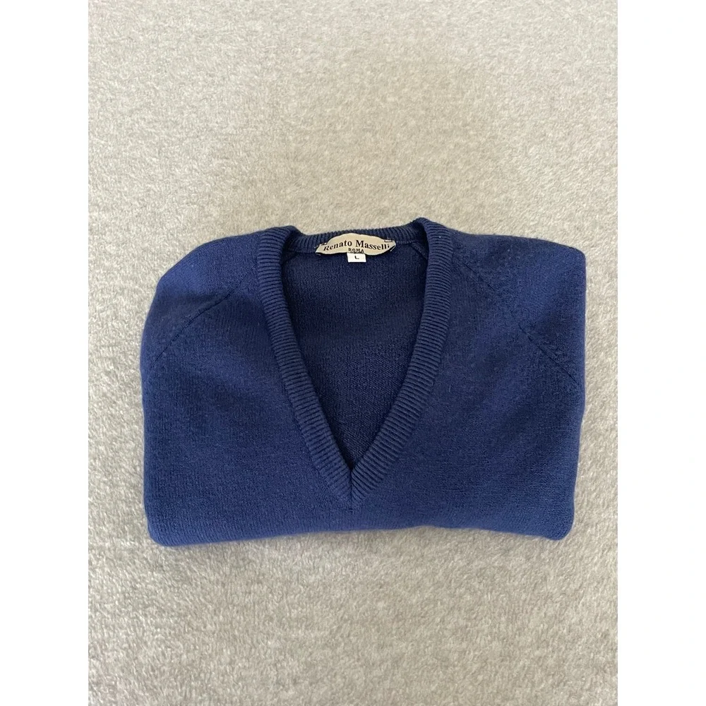 Renato Maselli Roma Navy Blue V-Neck‎ Sweater L Soft Luxe Preppy Classic